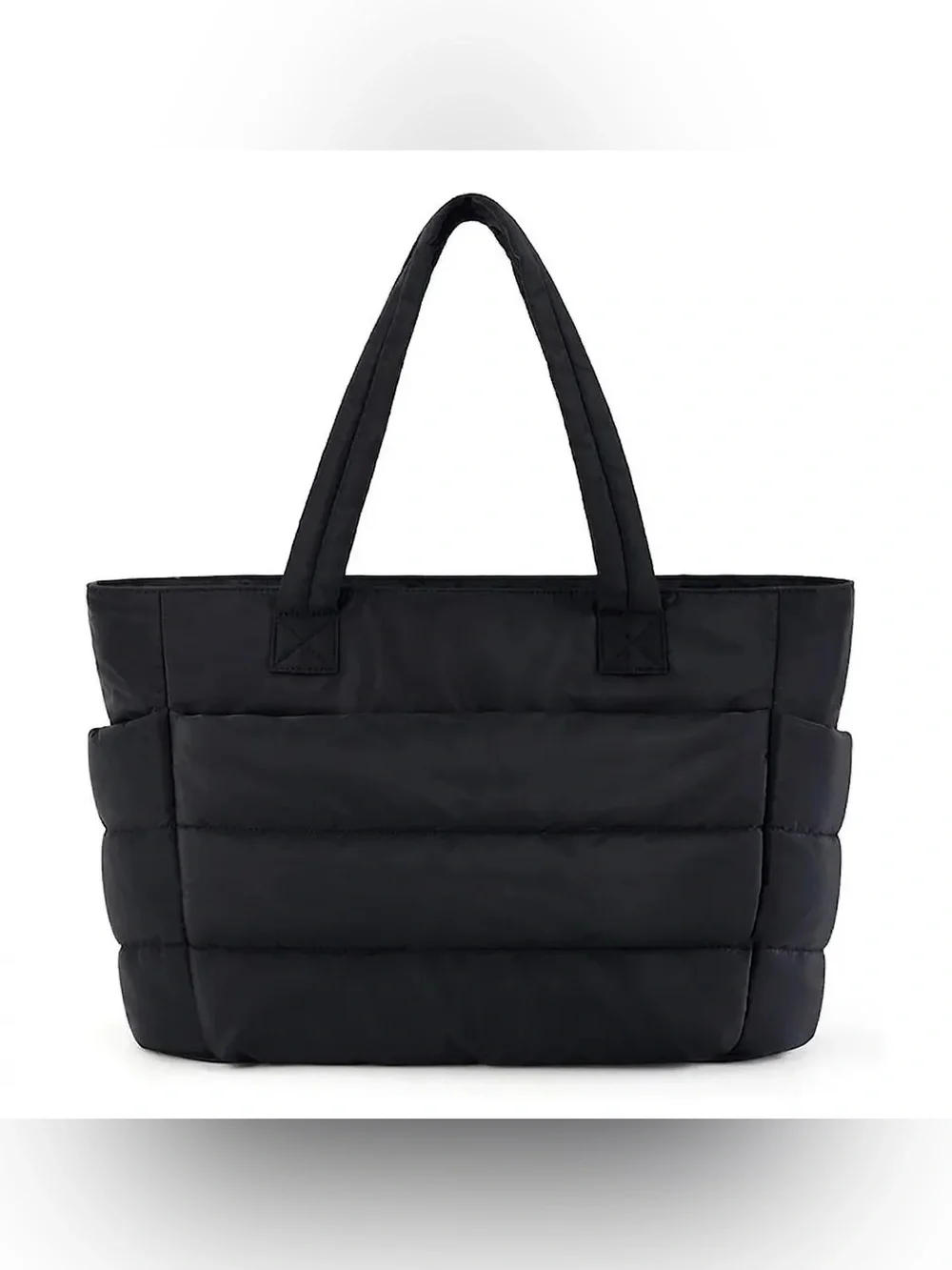 Quilted Puffer Tote Bag - Black
